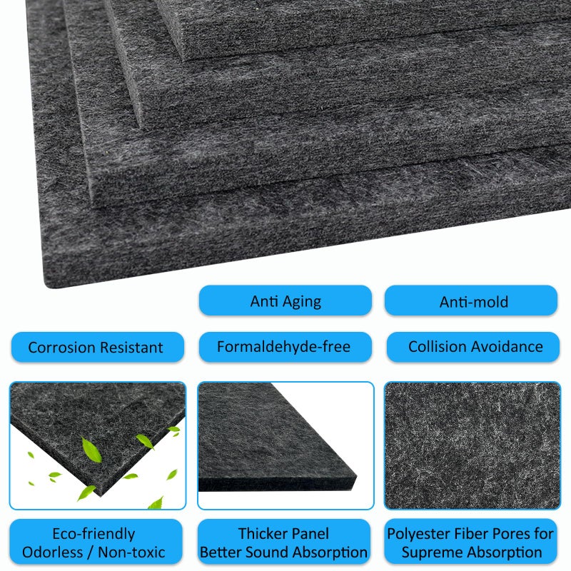 BXI Thickened Sound Absorbing Panels - 12 Pack 12 X 12 X 0.5 Inches Dense Acoustic Panels, Echo Noise Reducing Sound Panels, Tackable Studio Panels for Wall and Ceiling Acoustic Treatment - Image 5